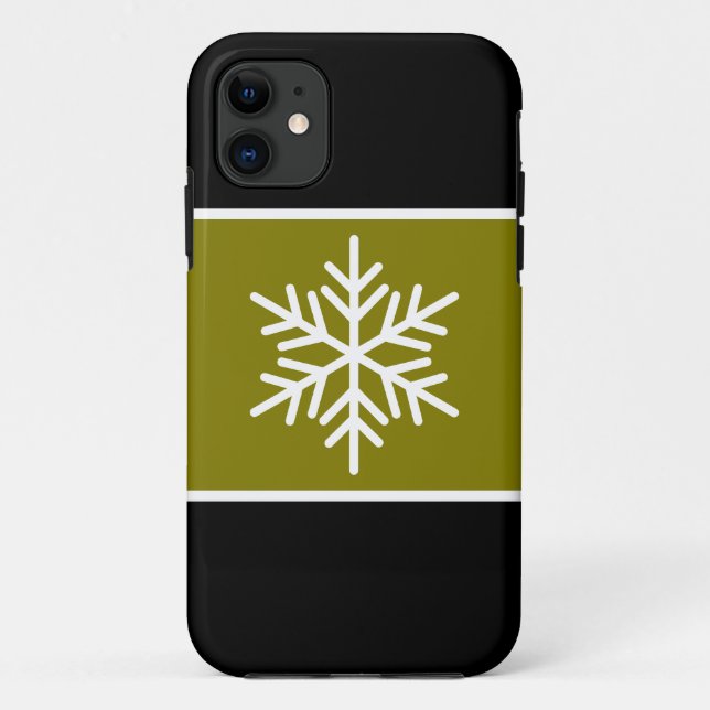 Stylish White Snowflake Golden Olive Black Stripes Case-Mate iPhone Case (Back)