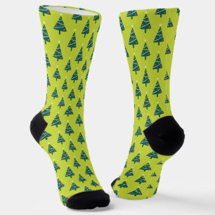 Stylish White Star Green Christmas Tree Pattern Socks