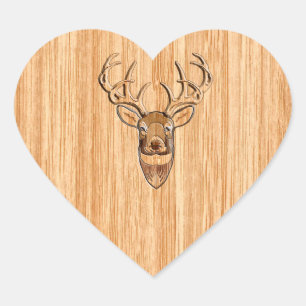 Stylish White Tail Buck Antlers Light Wood Grain Heart Sticker