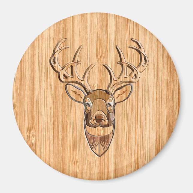 Stylish White Tail Buck Antlers Light Wood Grain Magnet (Front)