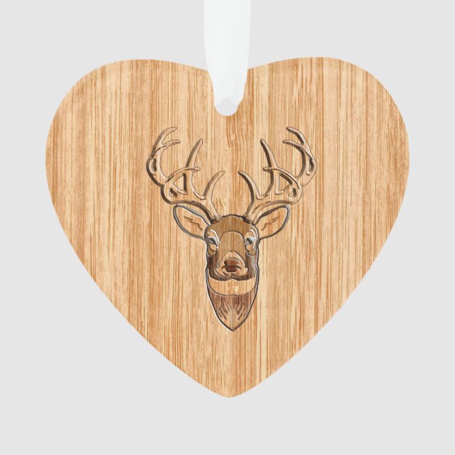 Stylish White Tail Deer Buck Head Light Wood Grain Ornament (Front)