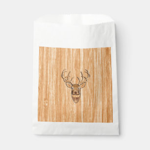 Stylish White Tail Deer Head Light Wood Grain Favour Bag