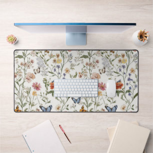 Stylish Wildflower Butterfly Floral Garden Desk Mat