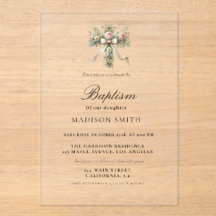 Stylish Wildflower Garden Baptim Acrylic Invitations