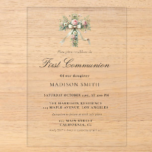 Stylish Wildflower Garden First Holy Communion Acrylic Invitations