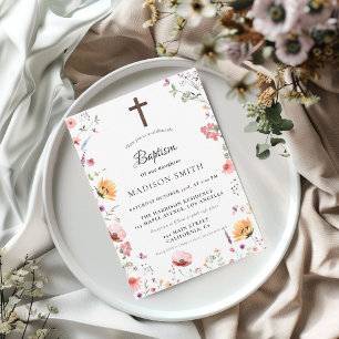 Stylish Wildflower Meadow Garden Baptism Invitation