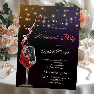Stylish Wine Glass String Lights Retirement  Invitation