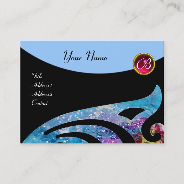STYLISH WING 2 MONOGRAM ,RED RUBY,aqua blue,teal Business Card (Front)