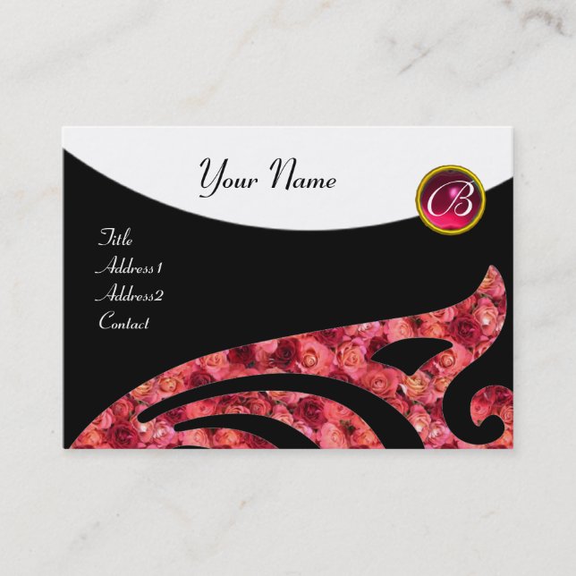 STYLISH WING 2 MONOGRAM ,RED RUBY,fuchsia pink Business Card (Front)