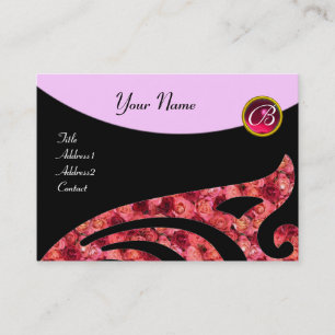 STYLISH WING 2 MONOGRAM ,RED RUBY,fuchsia pink Business Card