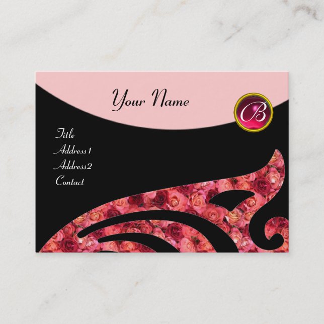 STYLISH WING 2 MONOGRAM ,RED RUBY,fuchsia pink Business Card (Front)