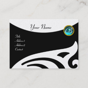 STYLISH WINGS MONOGRAM ,BLUE Aquamarine pearl Business Card
