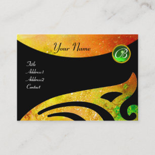 STYLISH WINGS MONOGRAM ,green emerald,yellow brown Business Card