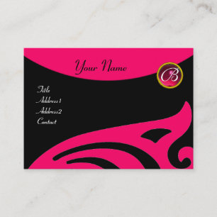 STYLISH WINGS MONOGRAM ,RED RUBY,fuchsia gold Business Card