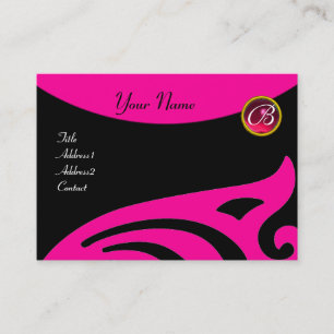 STYLISH WINGS MONOGRAM ,RED RUBY,fuchsia pink Business Card