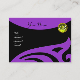 STYLISH WINGS MONOGRAM YELLOW TOPAZ, purple violet Business Card