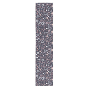 Stylish winter blue, pink metallic snowflakes short table runner