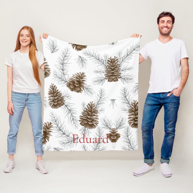Stylish Winter Holiday Pinecone Monogram   Fleece Blanket (In Situ)