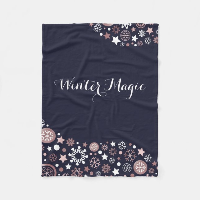 Stylish winter magic rose gold snowflakes fleece blanket (Front)
