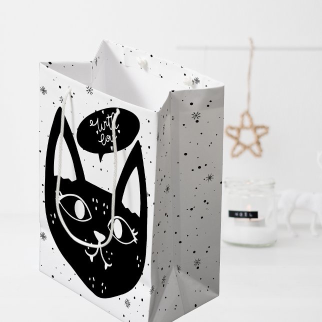 Stylish With Love Scandinavian Black Cat Medium Gift Bag (Stylish With Love Scandinavian Black Cat Medium Gift Bag)