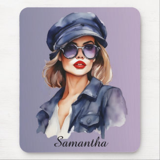 Stylish Woman Wearing a Hat Mouse Pad