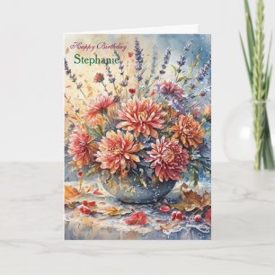 Stylish Woman with Floral Wildflower Birthday Card