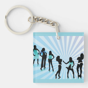 Stylish Women Silhouettes Teal Blue Fashion Keychain