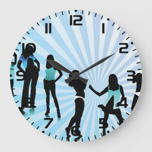 Stylish Women Silhouettes Teal Blue Fashion Large Clock