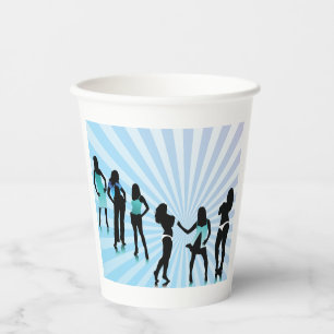 Stylish Women Silhouettes Teal Blue Fashion Paper Cups