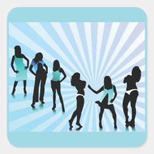 Stylish Women Silhouettes Teal Blue Fashion Square Sticker