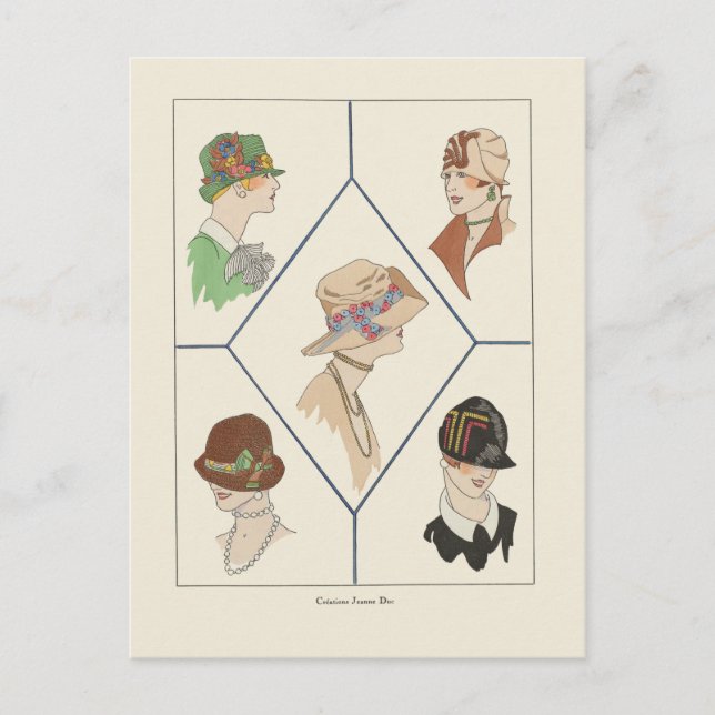 Stylish Women's Hats French Illustration Art Deco  Postcard (Front)