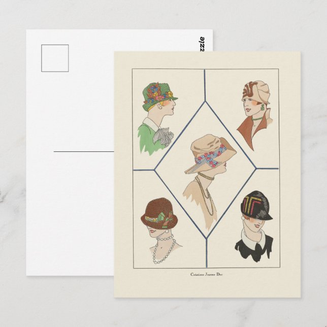Stylish Women's Hats French Illustration Art Deco  Postcard (Front/Back)