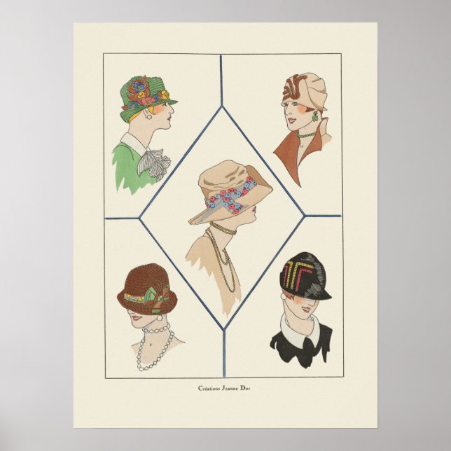 Stylish Women's Hats French Illustration Art Deco Poster (Front)