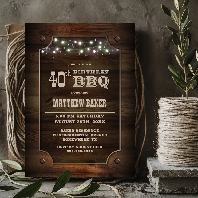 Stylish Wood 40th Birthday BBQ Invitation (Creator Uploaded)