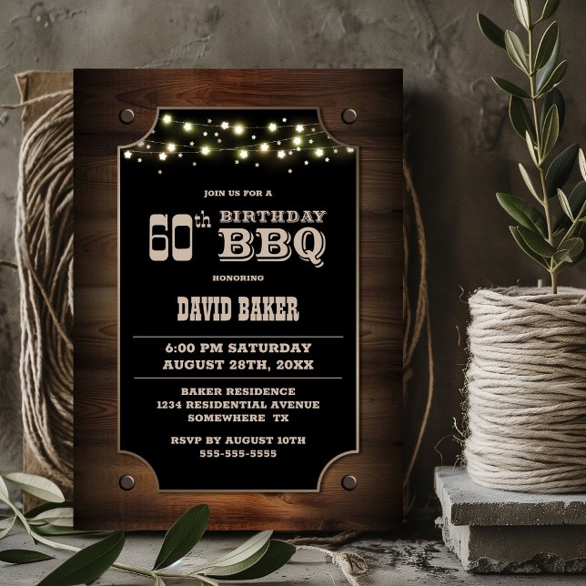 Stylish Wood 60th Birthday BBQ Invitation (Creator Uploaded)