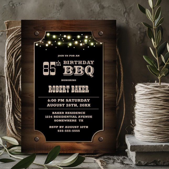 Stylish Wood 85th Birthday BBQ Invitation (Creator Uploaded)