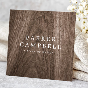 Stylish wood grain brown white minimalist square business card