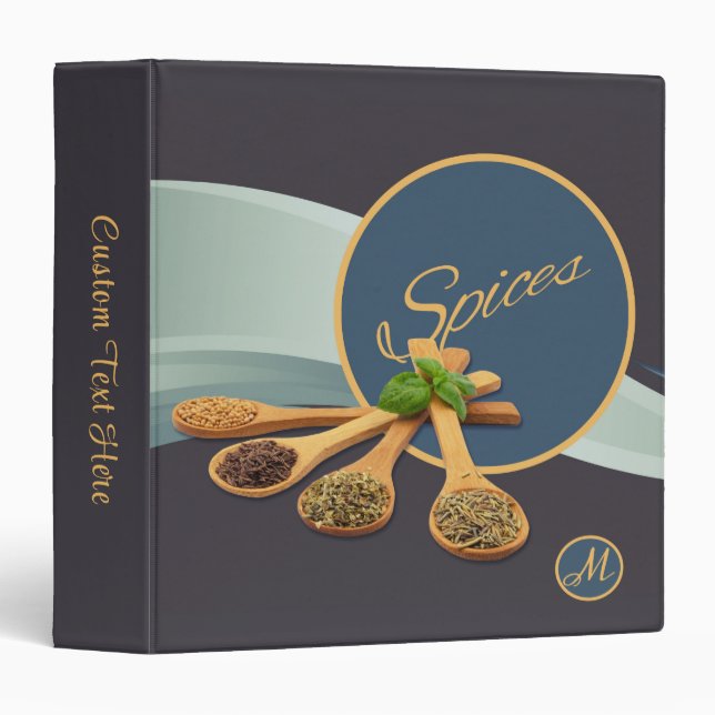 Stylish Wooden Spoons Filled with Spices Monogram  Binder (Front/Spine)