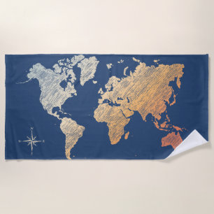 Stylish World Traveller (plus map, retro light) Beach Towel