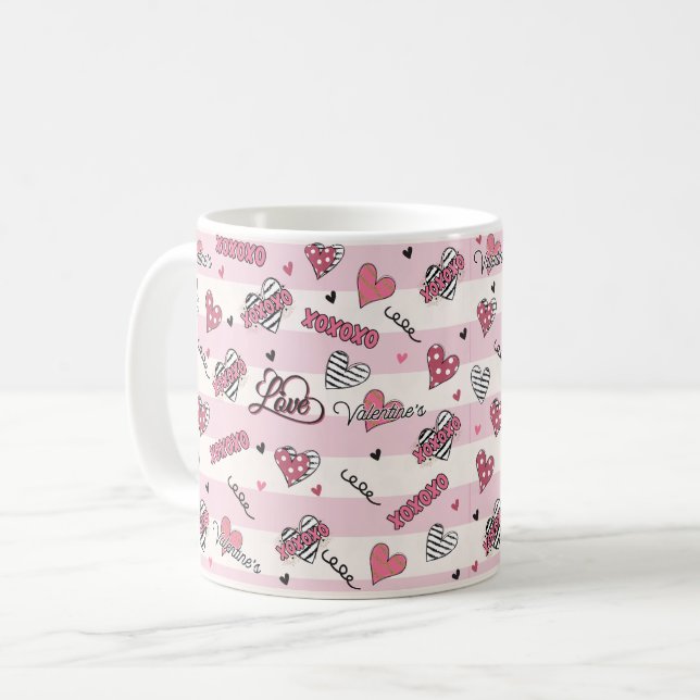 Stylish XOXO Valentine's Day Patterned  Coffee Mug (Front Left)