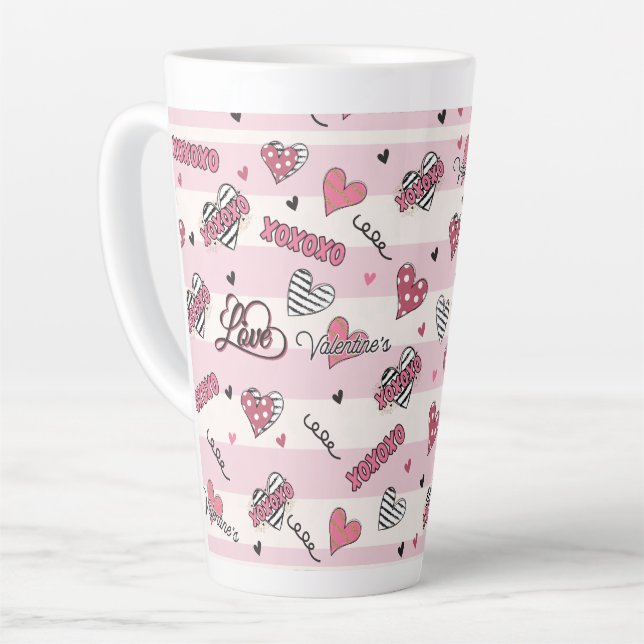 Stylish XOXO Valentine's Day Patterned  Latte Mug (Left Angle)