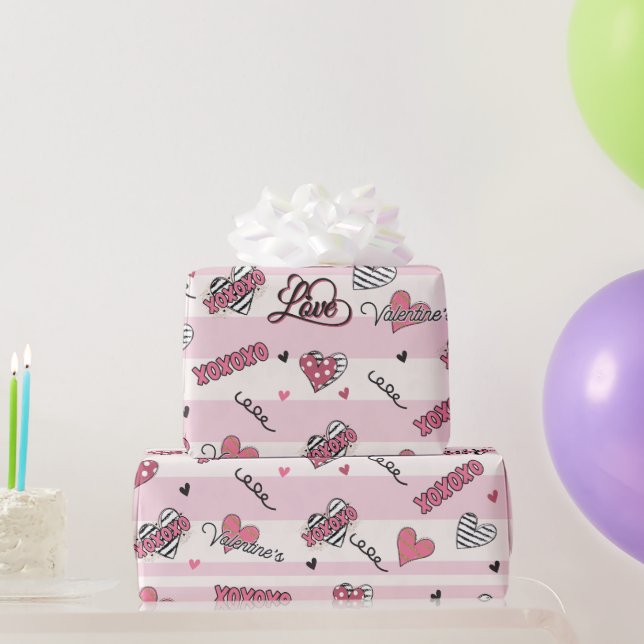 Stylish XOXO Valentine's Day Patterned  Wrapping Paper (Party Gifts)