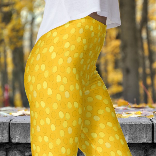 Stylish Yellow and Mikado Polka Dot Pattern Leggings (Yellow on Mikado Yellow Leggings)
