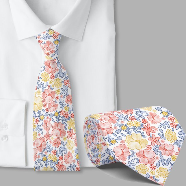 Stylish Yellow and Orange Floral Pattern Necktie (Creator Uploaded)