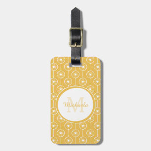 Stylish Yellow and White Hearts Monogram With Name Luggage Tag