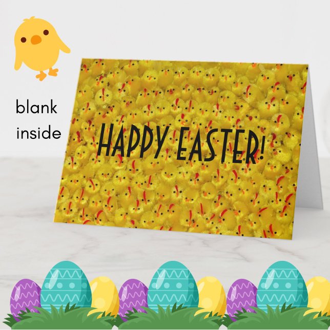Stylish yellow chicks Happy Easter folded card  (A colorful yellow baby chicks elegant Happy Easter greeting. Inside is blank.)