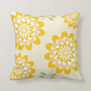 Stylish Yellow Floral Pattern - Cream Throw Pillow