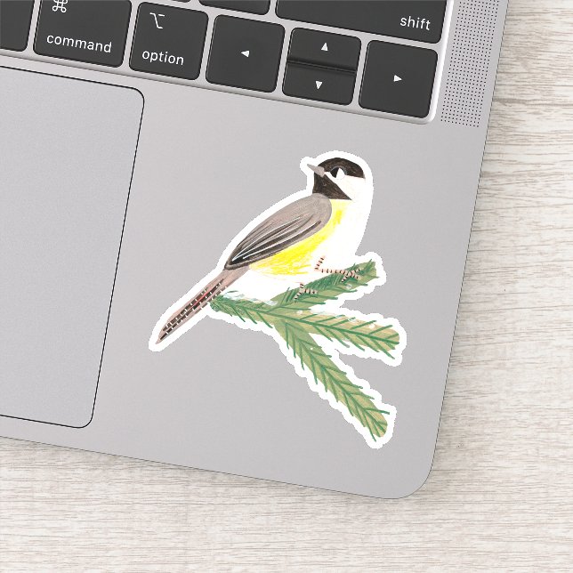 Stylish yellow & green chickadee bird  Sticker (Detail)