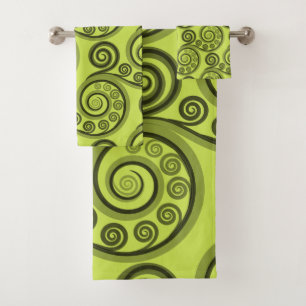 Stylish Yellow-Green Koru Swirls Towel Set