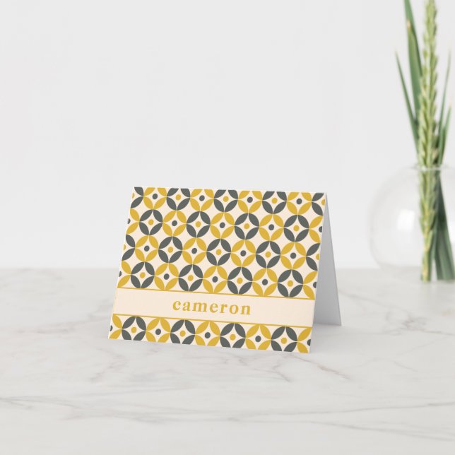 Stylish Yellow Grey Geometric Personalized   Note Card (Front)